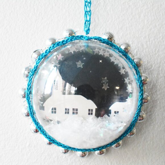 Handmade Winter Landscape Christmas Shaker Ornament Recycled Christmas Decor - Picture 3 of 4